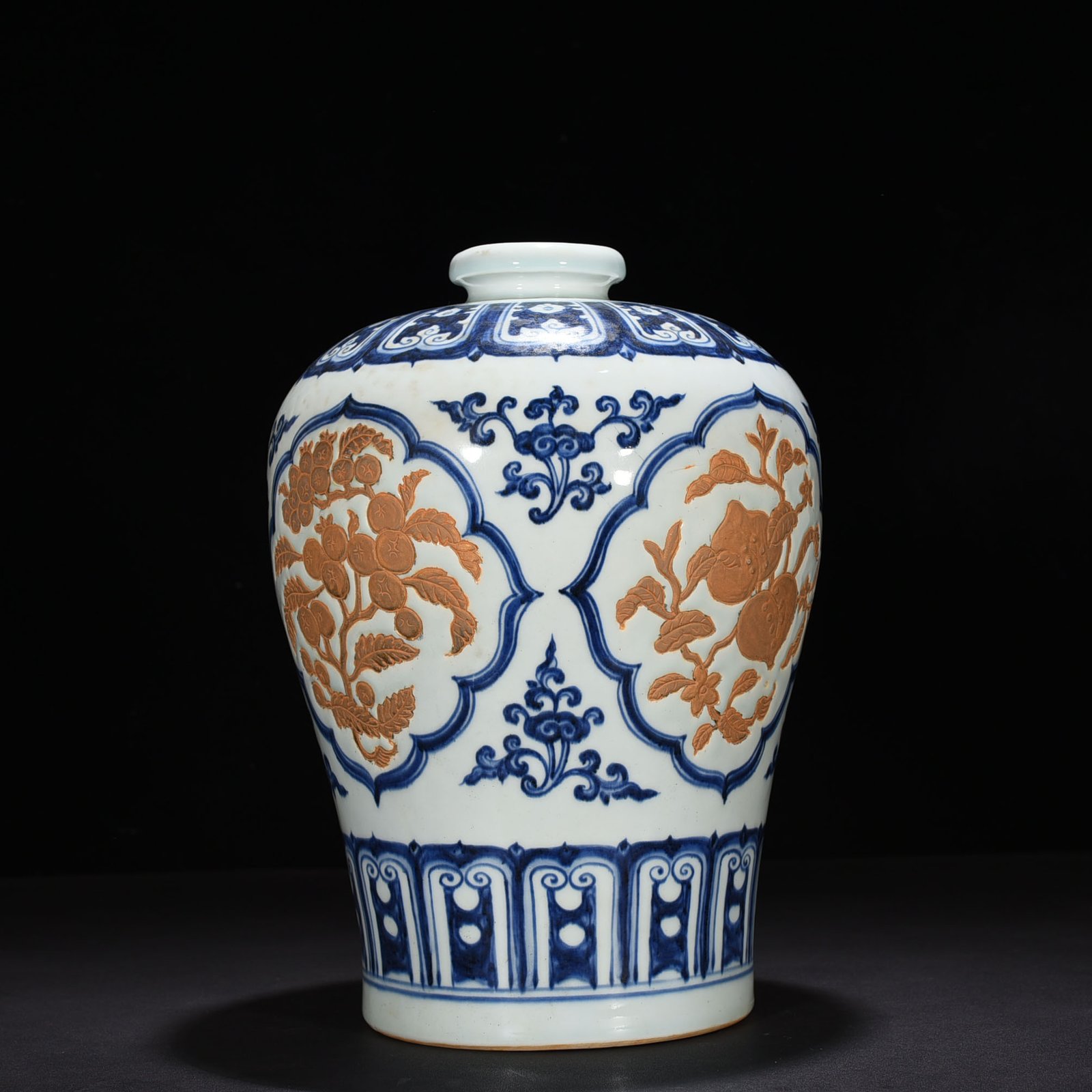 Ming Dynasty Yongle blue and white carved plum vase with folded branches