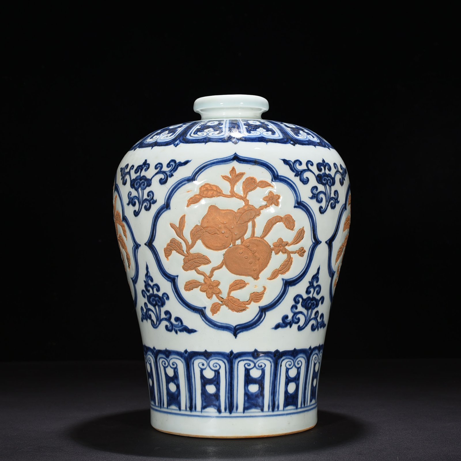 Ming Dynasty Yongle blue and white carved plum vase with folded branches