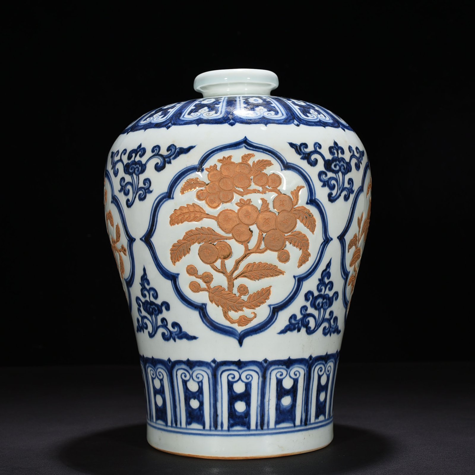 Ming Dynasty Yongle blue and white carved plum vase with folded branches