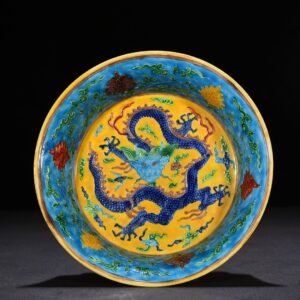 Ming Dynasty Yongle yellow ground enamel folding plate with dragon