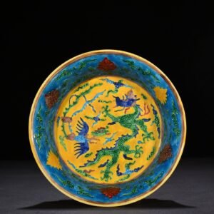 Ming Dynasty Yongle yellow ground enamel folding plate with dragon