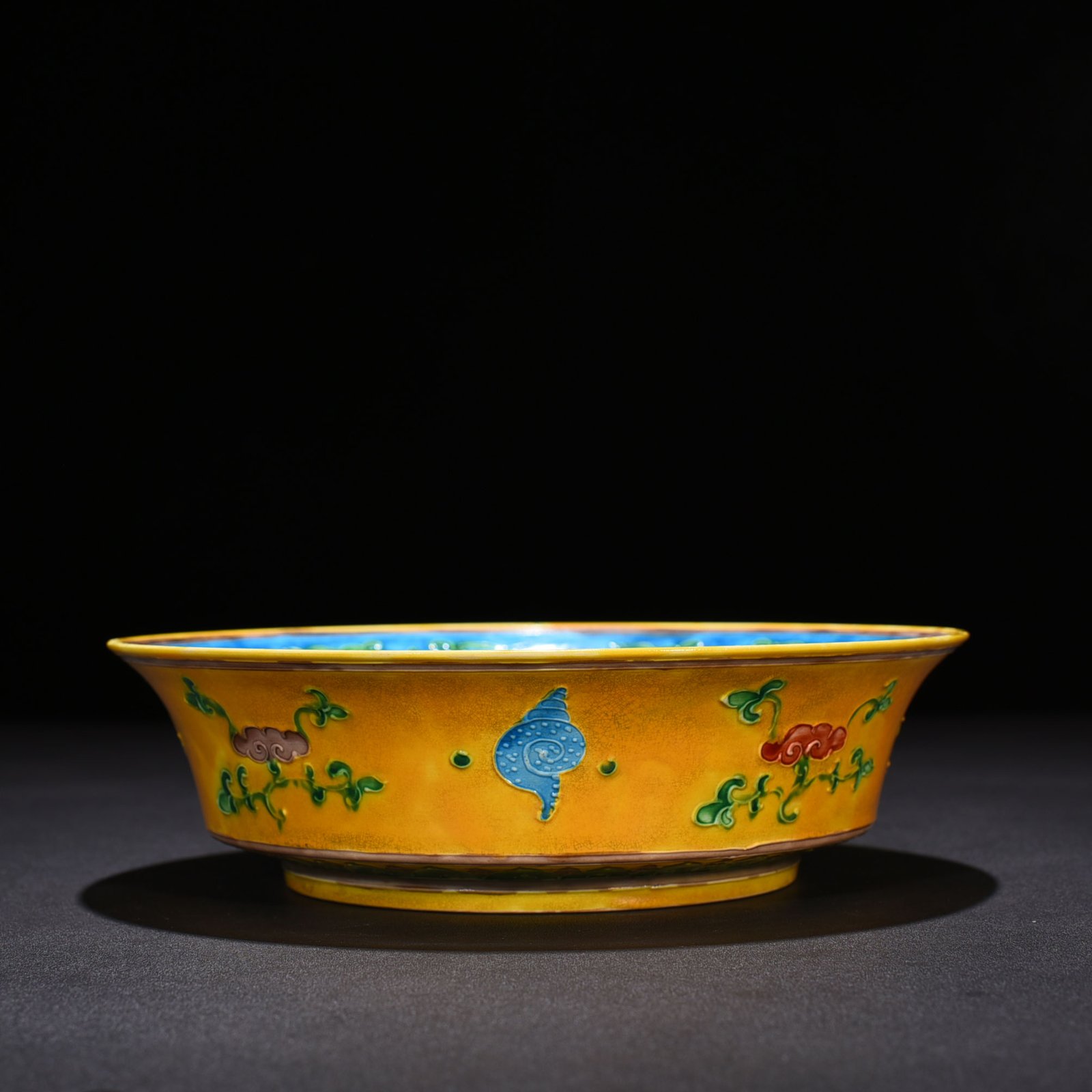 Ming Dynasty Yongle yellow ground enamel folding plate with colorful dragon