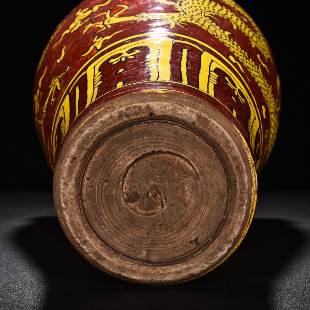Ming Dynasty Yongle yellow ground red glaze plum vase with cloud and dragon