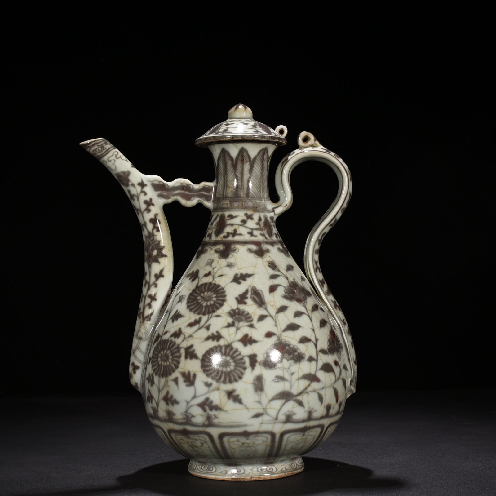 Ming Dynasty Hongwu underglaze red ewer with four seasons flower
