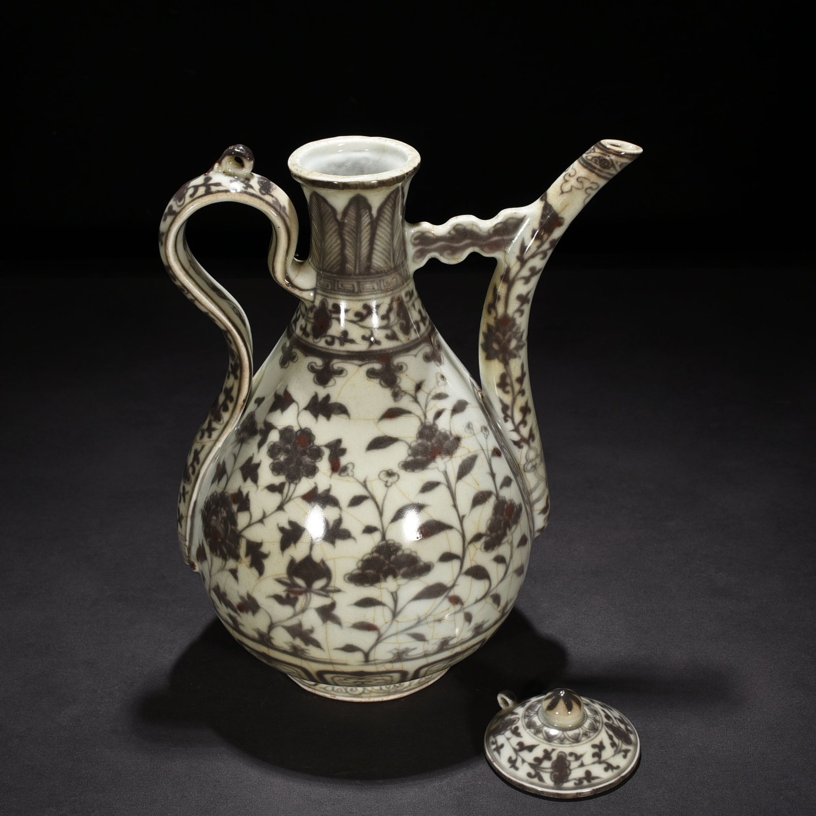 Ming Dynasty Hongwu underglaze red ewer with four seasons flower