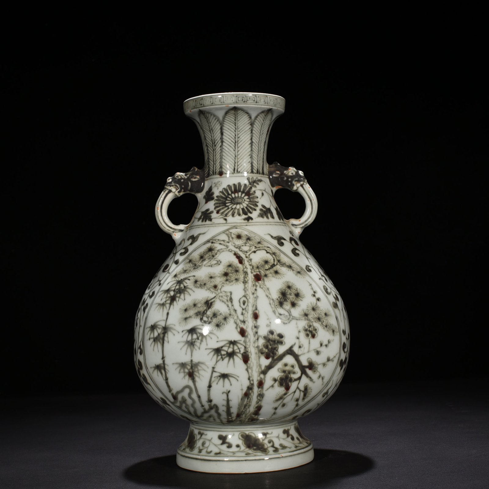 Ming Dynasty Hongwu glazed red pine bamboo and plum amphora