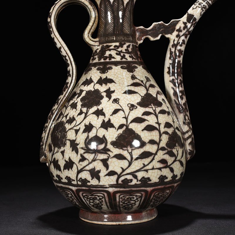 Ming Dynasty Hongwu underglaze red flower ewer