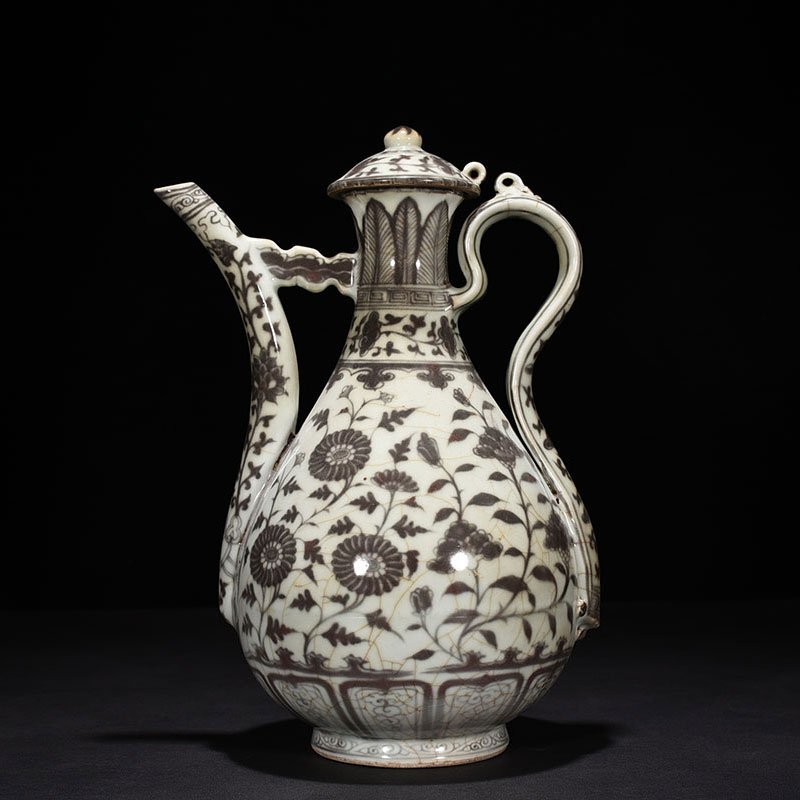 Ming Dynasty Hongwu underglaze red flower ewer