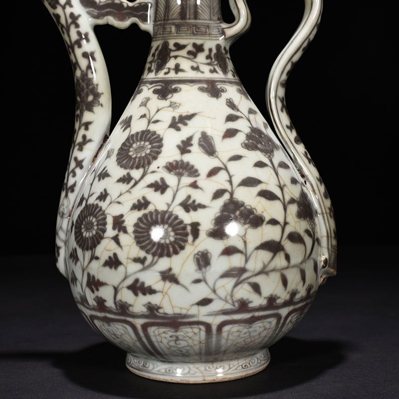 Ming Dynasty Hongwu underglaze red flower ewer