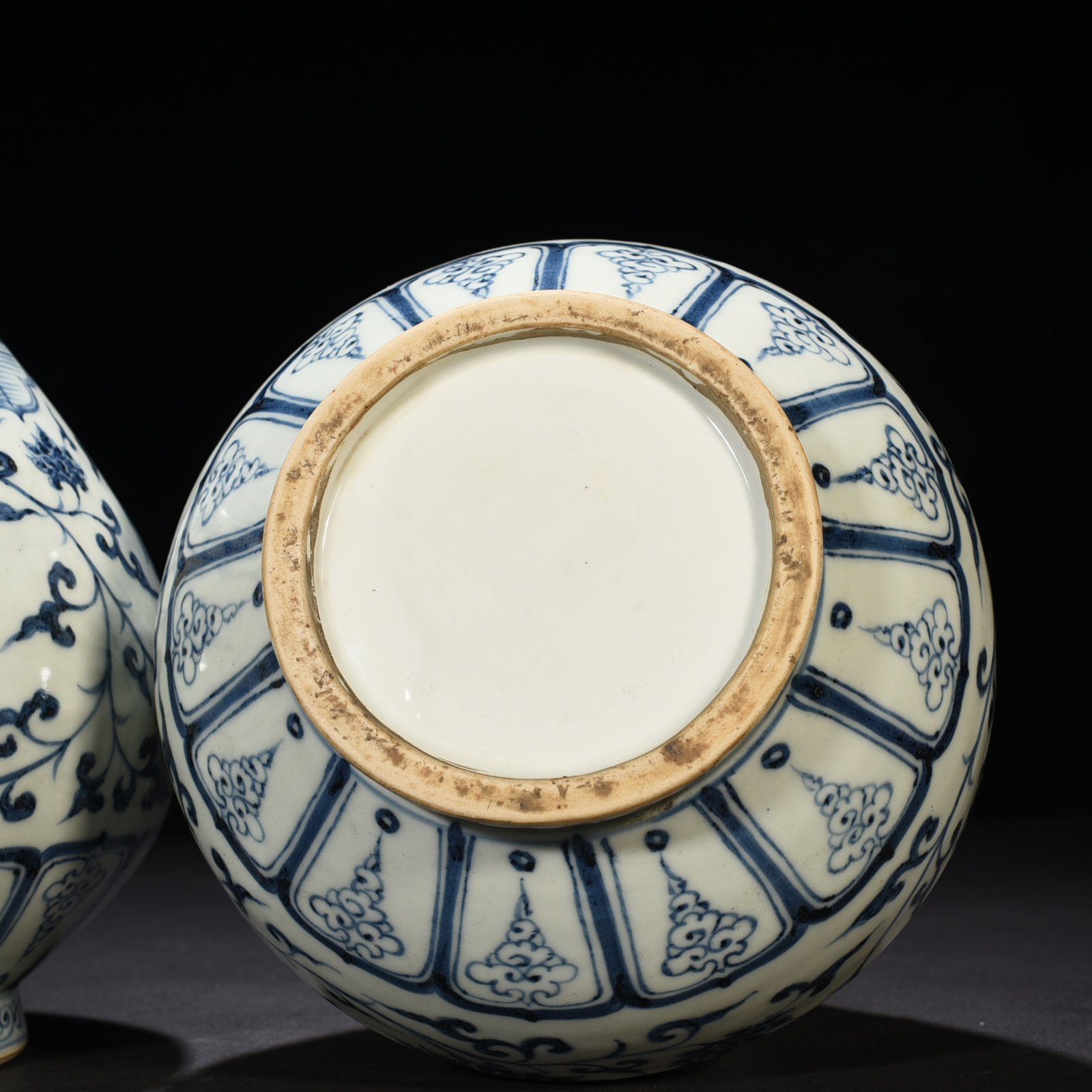 Ming Dynasty Hongwu blue and white jade pot with lotus