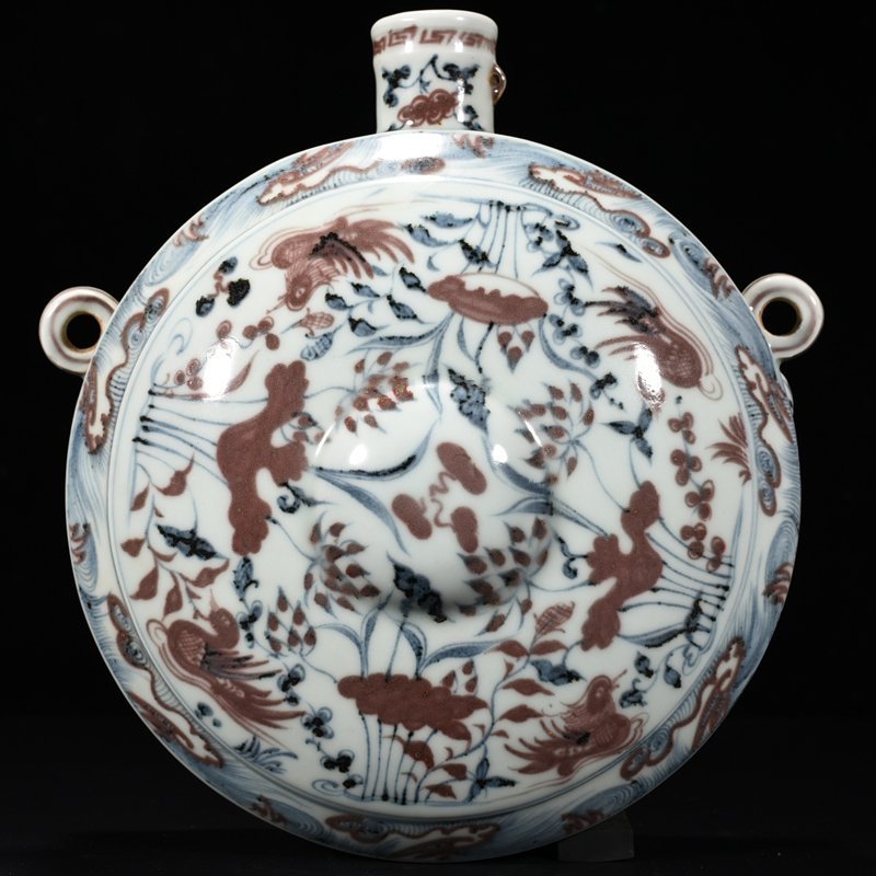Ming Dynasty Hongwu blue and white underglaze red lotus pond wall pot
