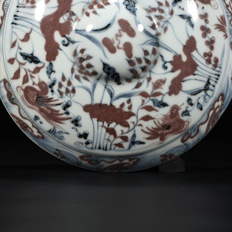 Ming Dynasty Hongwu blue and white underglaze red lotus pond wall pot