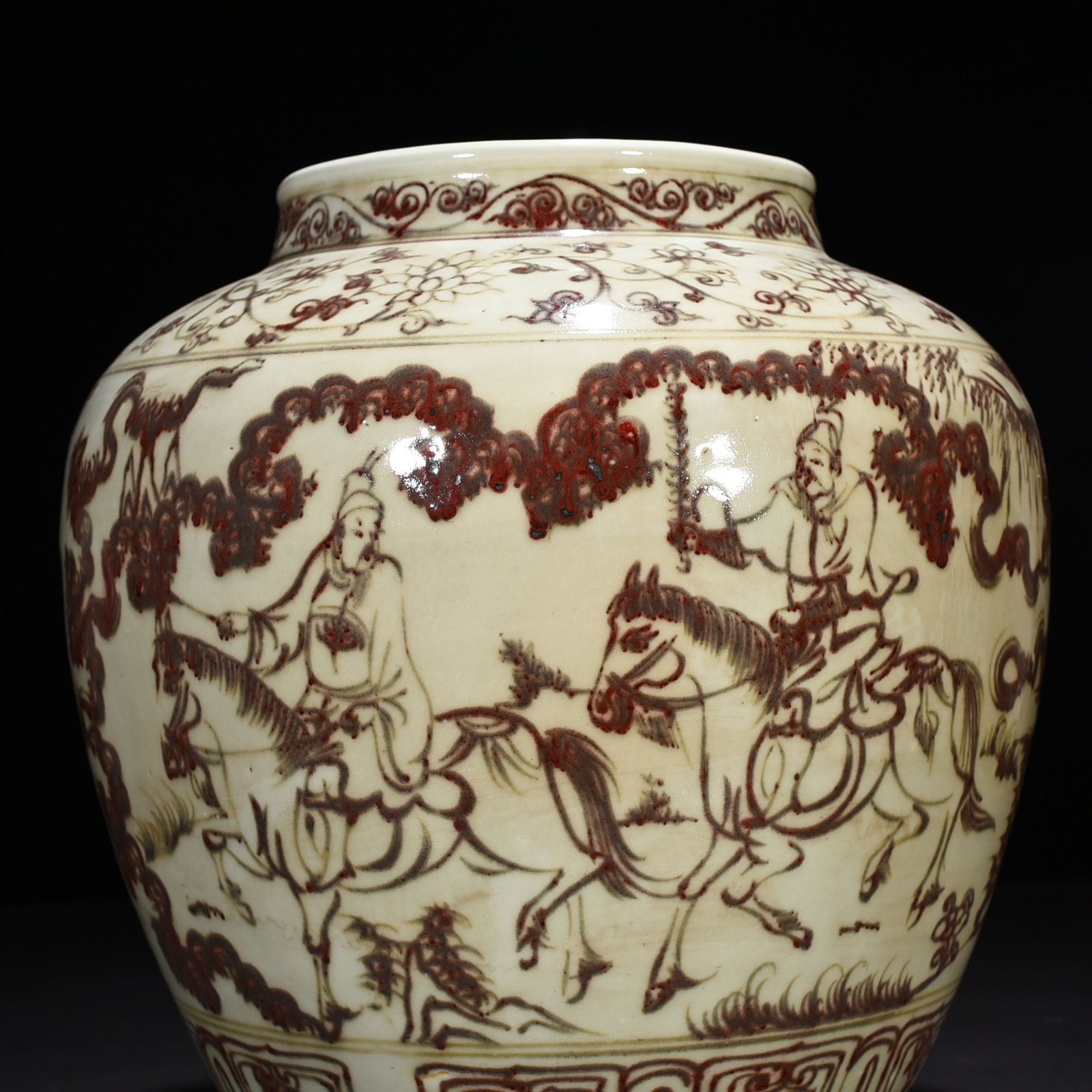 Ming Dynasty Underglaze Red Single Riding Savior Character Story Jar