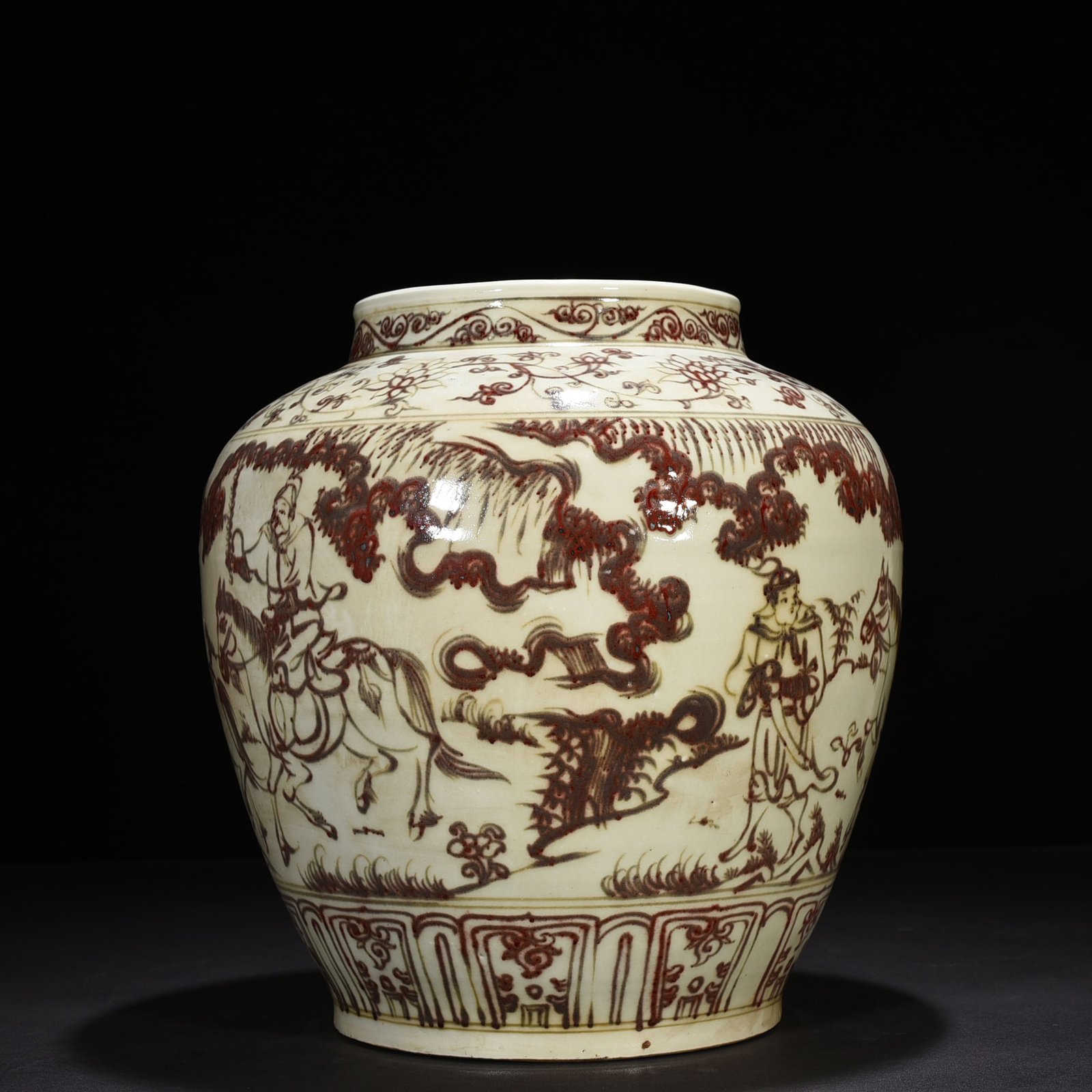 Ming Dynasty Underglaze Red Single Riding Savior Character Story Jar