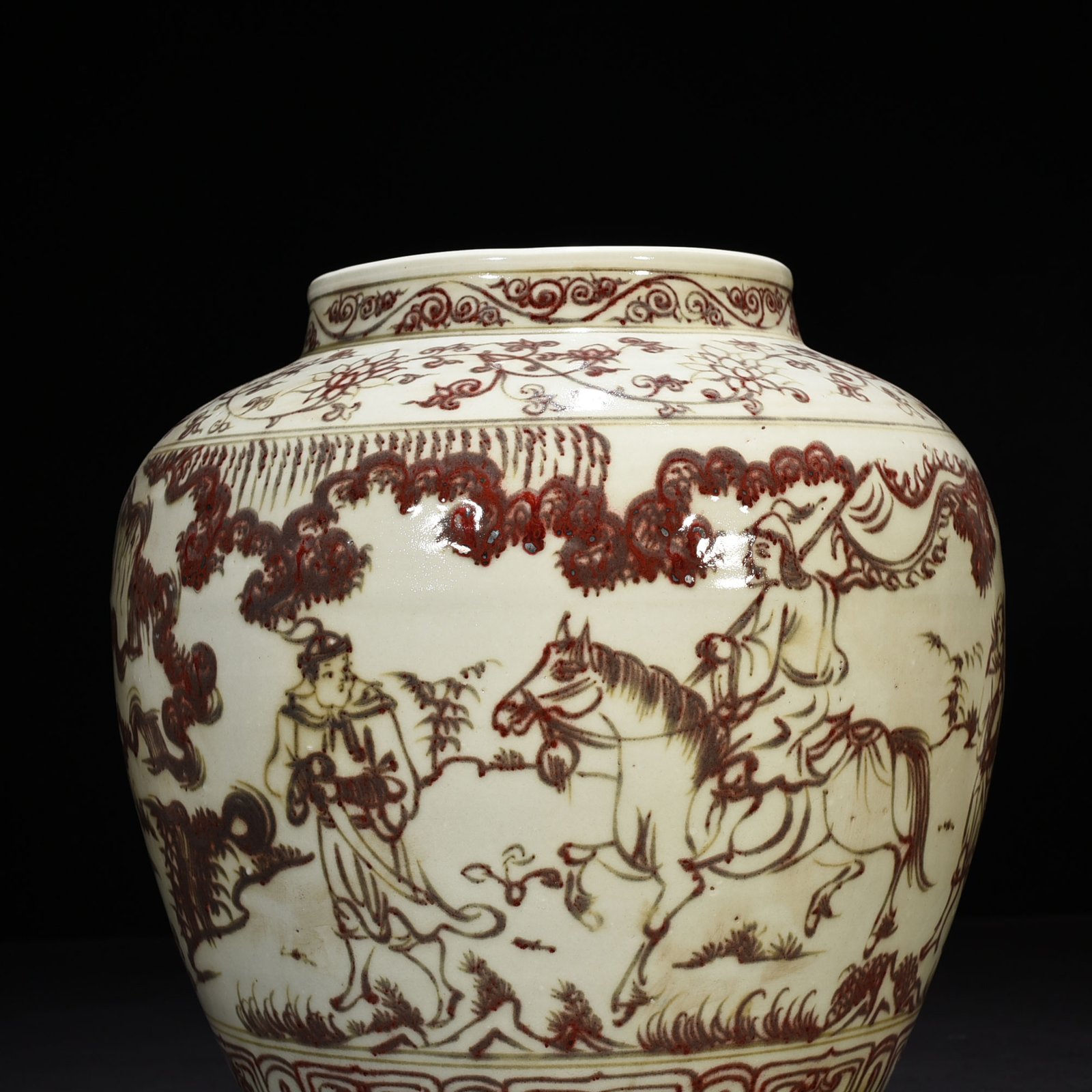 Ming Dynasty Underglaze Red Single Riding Savior Character Story Jar