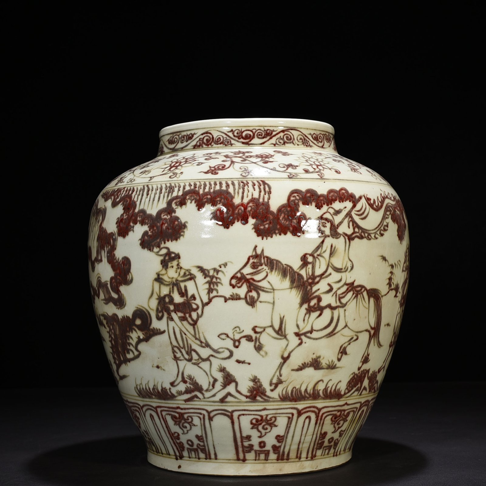 Ming Dynasty Underglaze Red Single Riding Savior Character Story Jar