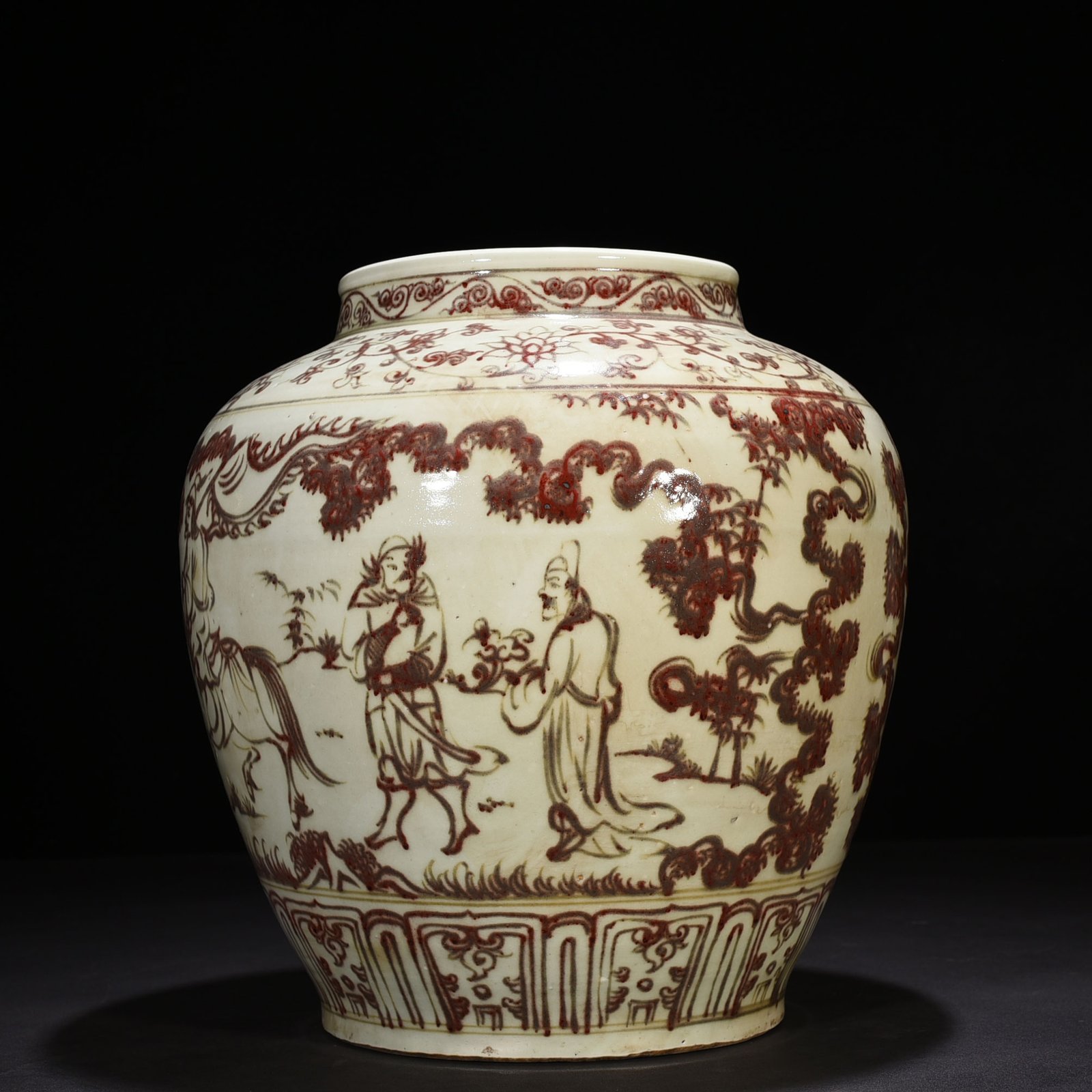 Ming Dynasty Underglaze Red Single Riding Savior Character Story Jar