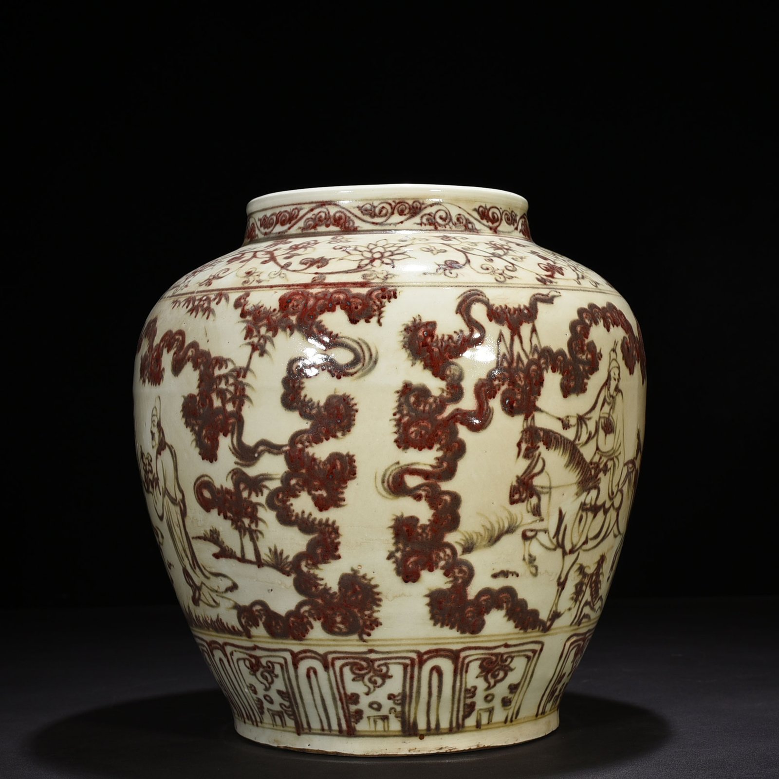 Ming Dynasty Underglaze Red Single Riding Savior Character Story Jar