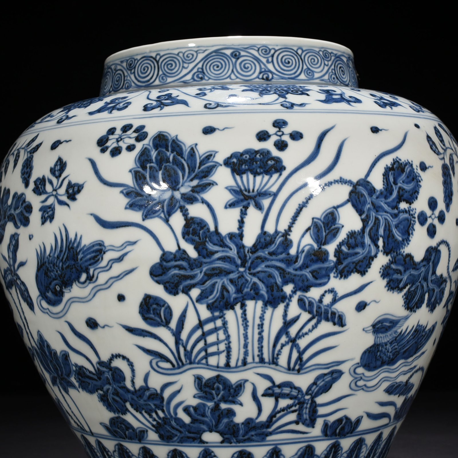 Yuan Dynasty Blue and White Jar with Lotus Pond and Mandarin Duck