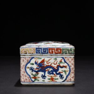 Ming Dynasty Longqing blue and white multicolored dragon square box treasure box