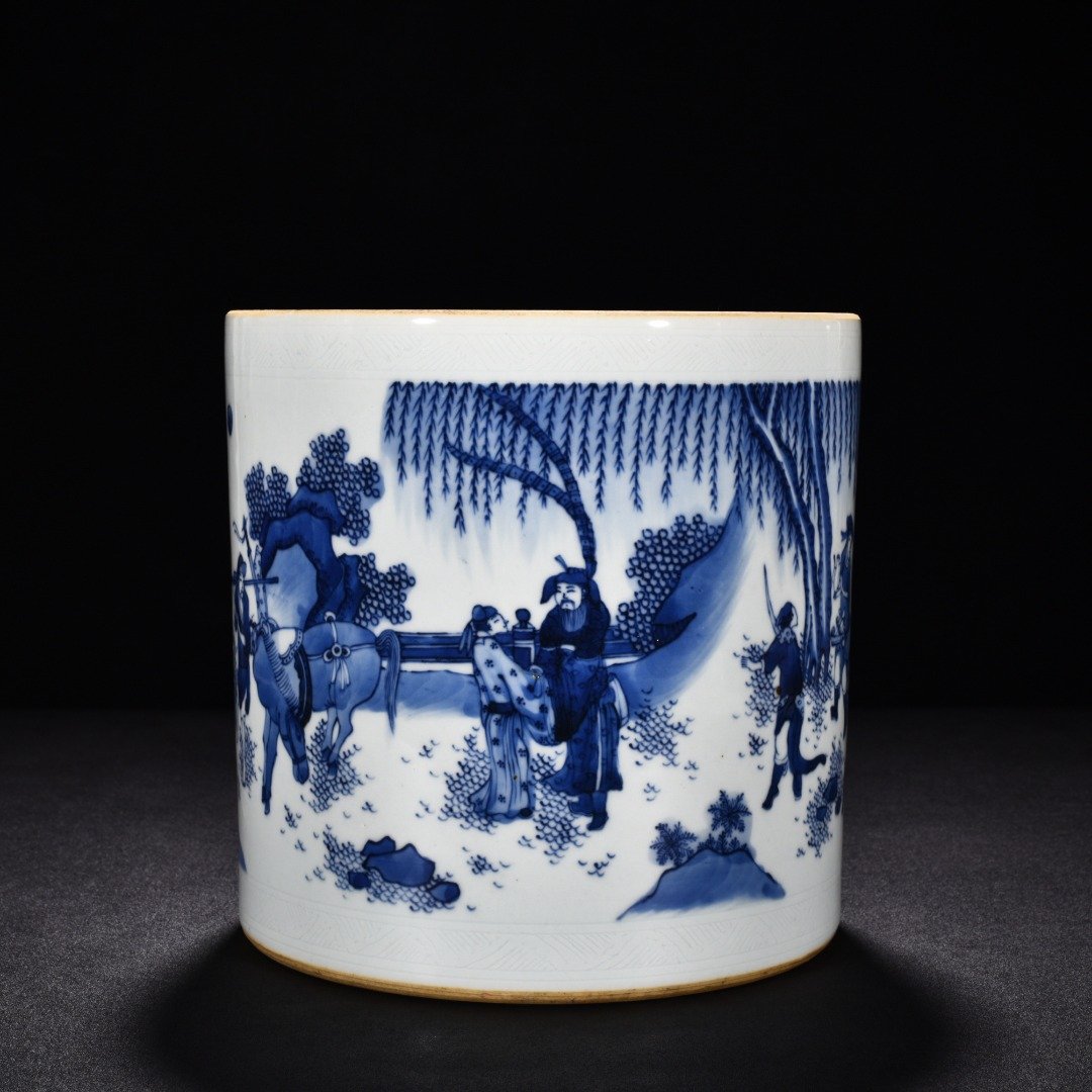 Ming Dynasty Shunzhi blue and white character story pen holder