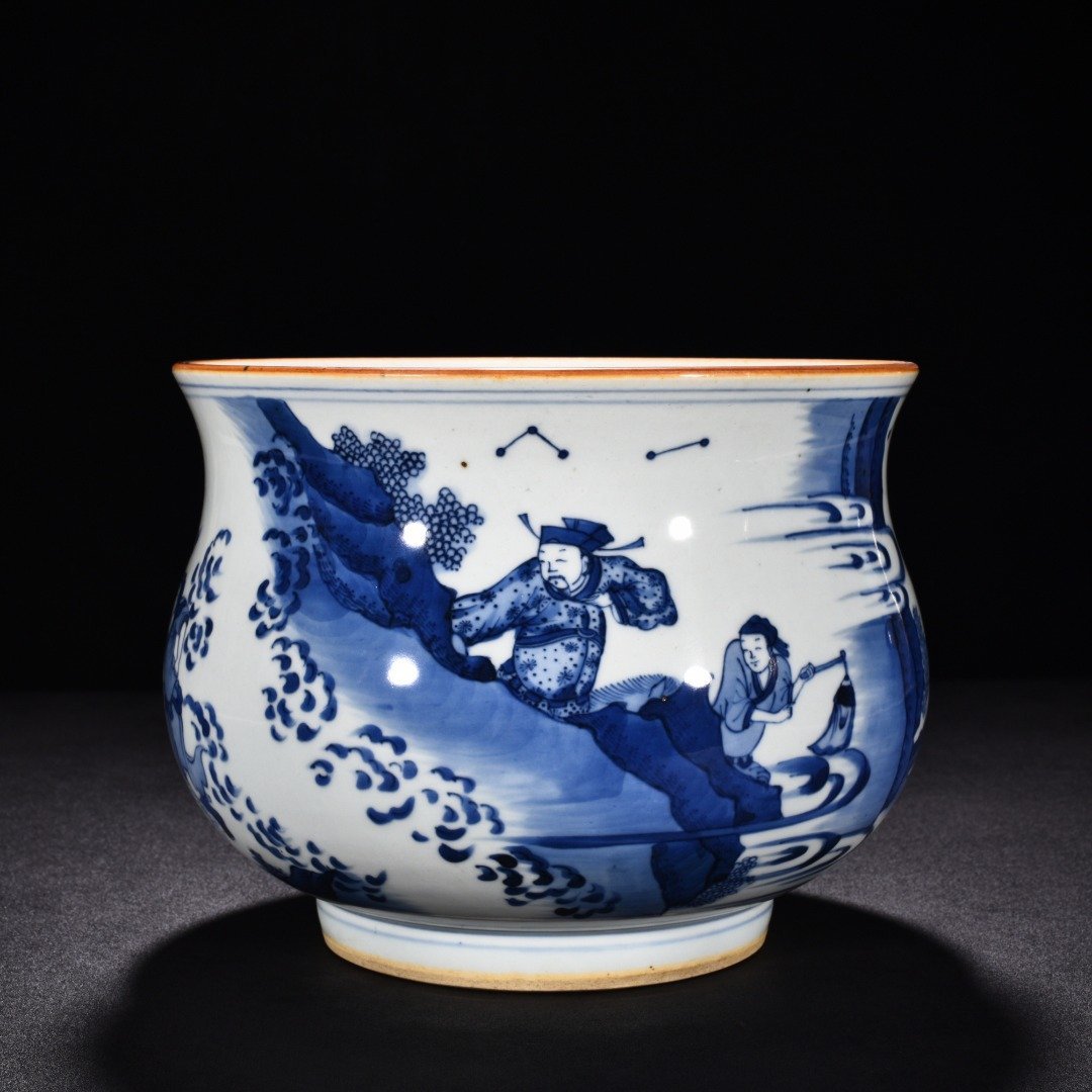 Ming Dynasty Shunzhi blue and white Xiao He chasing Han Xin under the moon furnace
