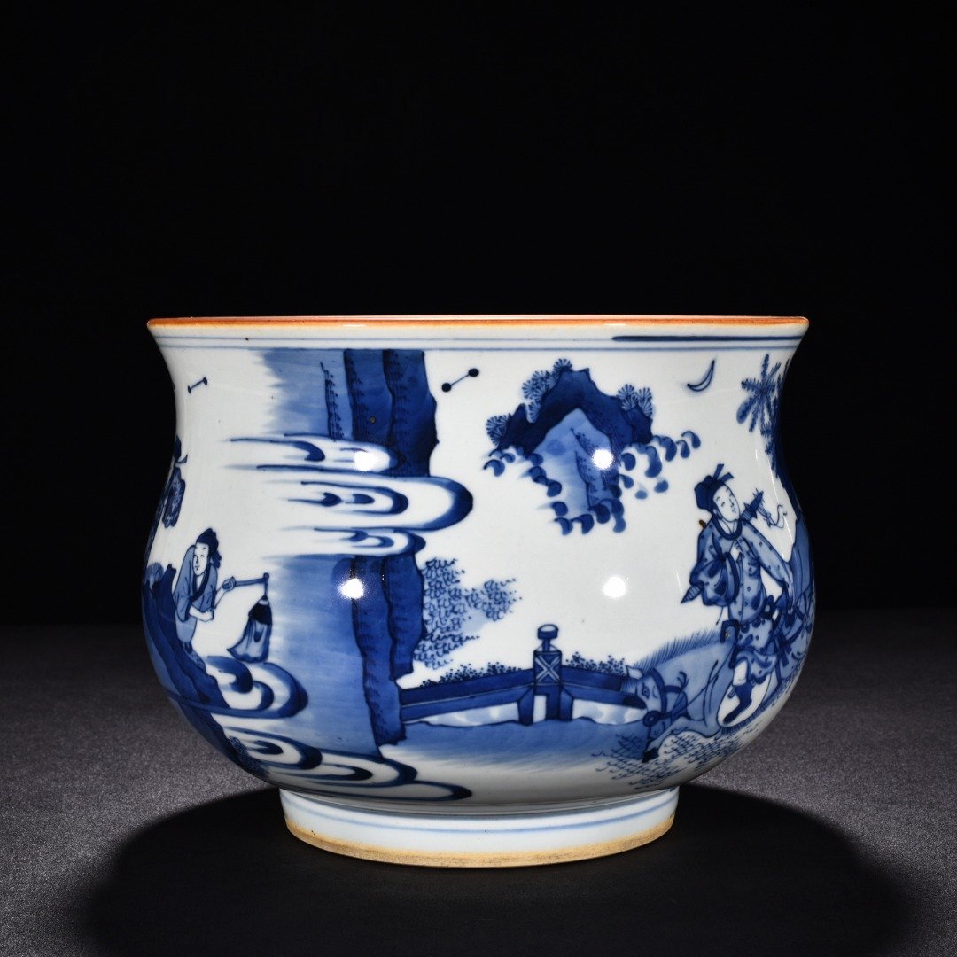 Ming Dynasty Shunzhi blue and white Xiao He chasing Han Xin under the moon furnace
