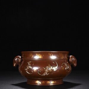 Qing Dynasty Qianlong bronze glaze with gold and silver carvings and nine blessings and sheep's ears stove