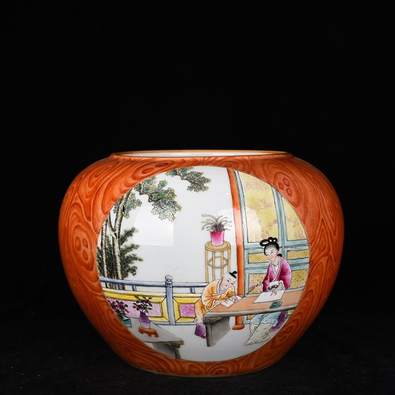 Qing Dynasty Qianlong Tang Ying style wood grain glaze consecrated pastel beauty godson