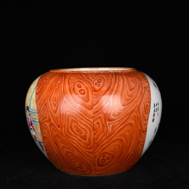Qing Dynasty Qianlong Tang Ying style wood grain glaze consecrated pastel beauty godson