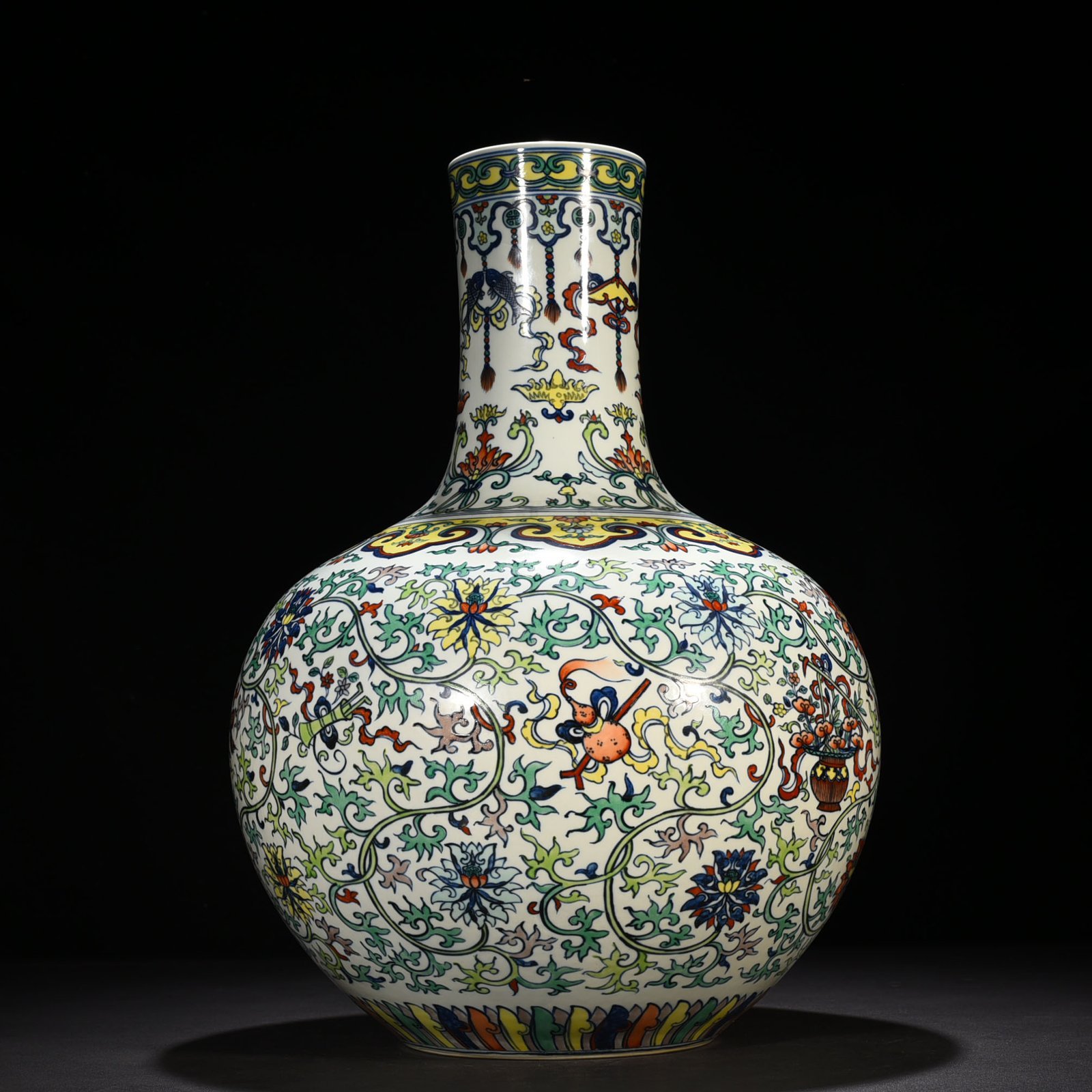 Qing Dynasty Qianlong doucai celestial vase with branches and dark eight immortals