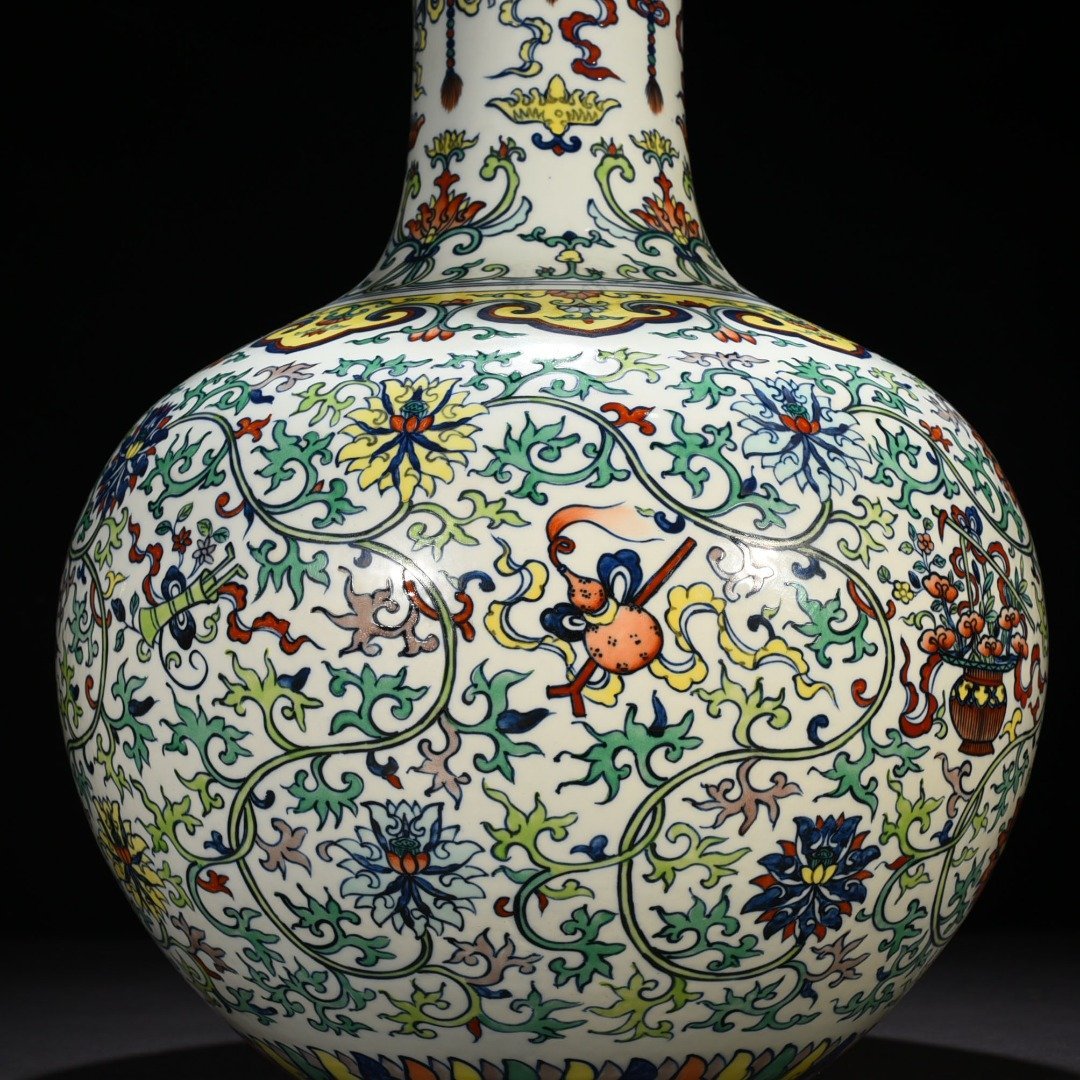 Qing Dynasty Qianlong doucai celestial vase with branches and dark eight immortals