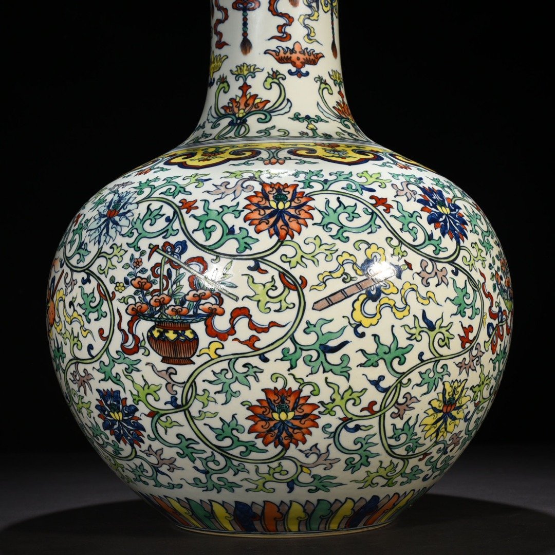 Qing Dynasty Qianlong doucai celestial vase with branches and dark eight immortals