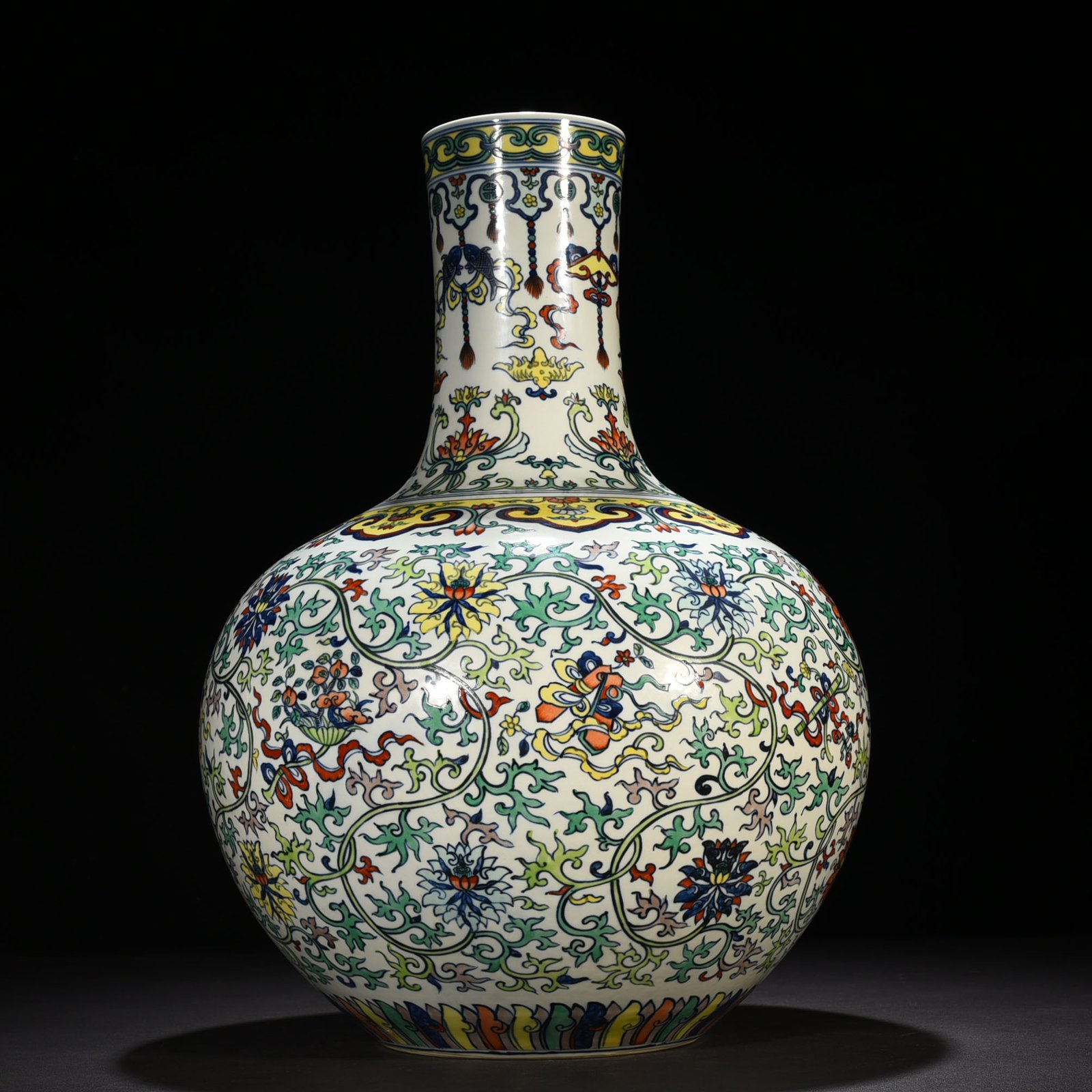 Qing Dynasty Qianlong doucai celestial vase with branches and dark eight immortals