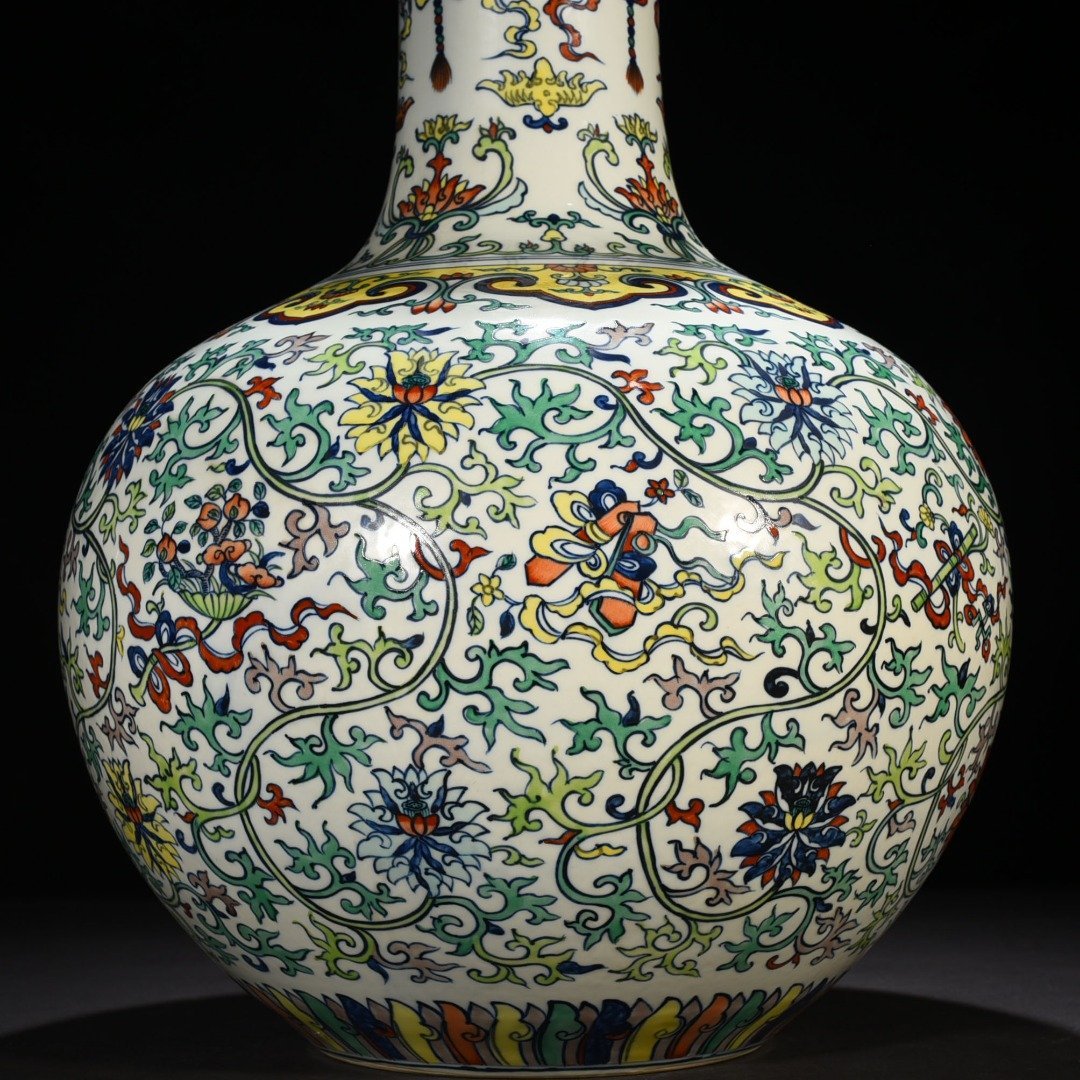 Qing Dynasty Qianlong doucai celestial vase with branches and dark eight immortals