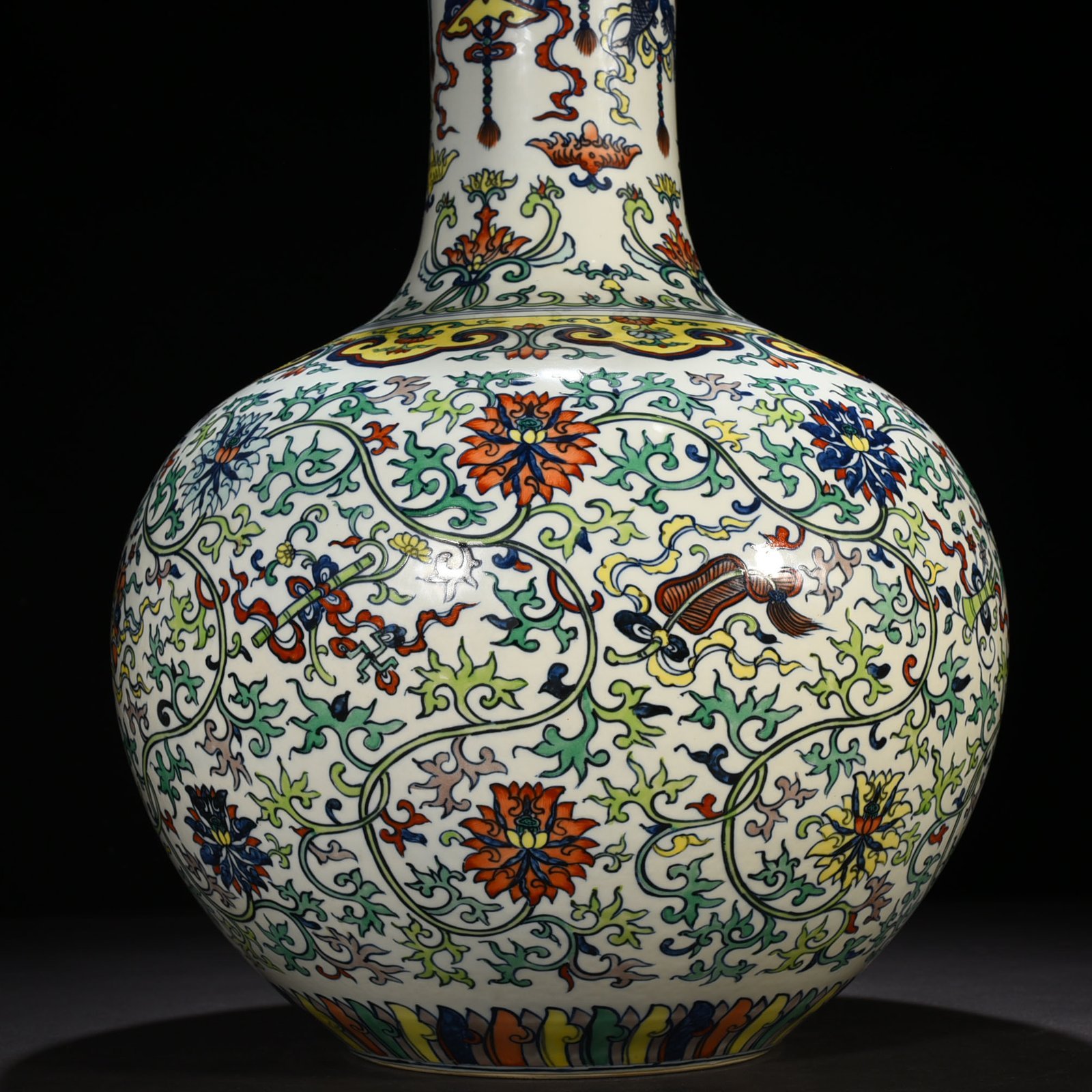 Qing Dynasty Qianlong doucai celestial vase with branches and dark eight immortals