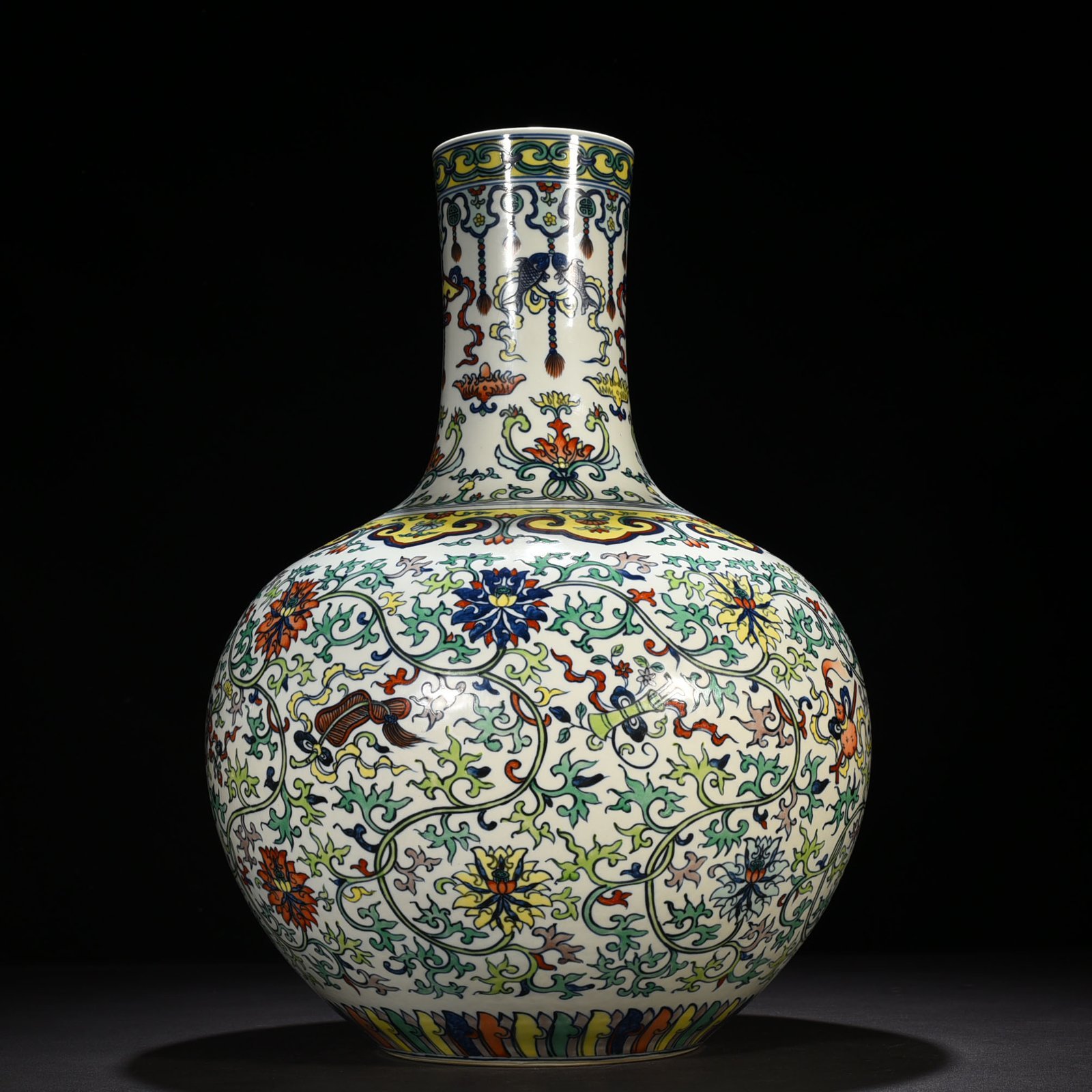 Qing Dynasty Qianlong doucai celestial vase with branches and dark eight immortals