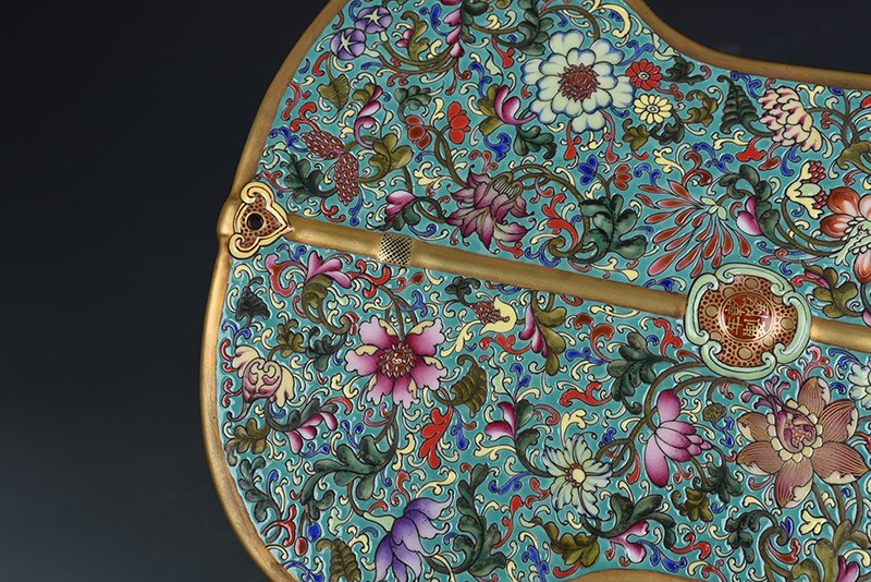 Qing Dynasty Qianlong turquoise green ground enamel flower fan