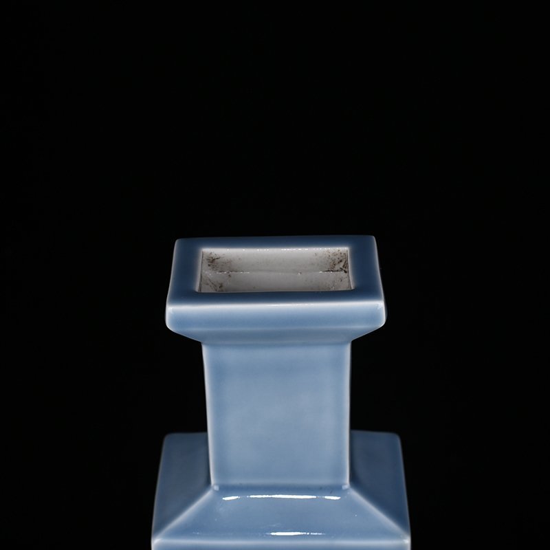 Qing Dynasty Qianlong Azure-glazed square vase with carved landscapes