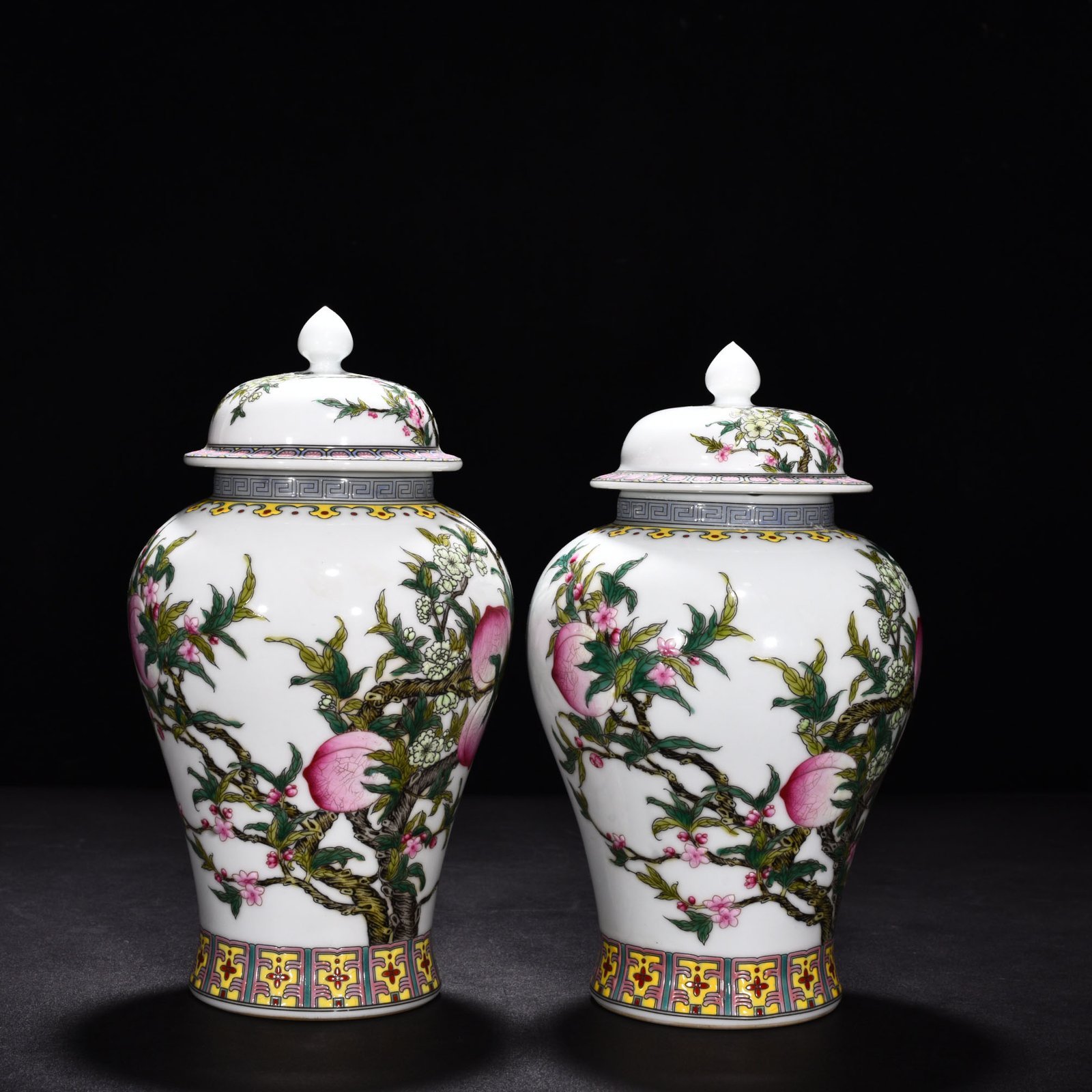 Qing Dynasty Qianlong enamel nine-peach general jar