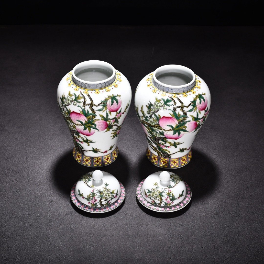 Qing Dynasty Qianlong enamel nine-peach general jar