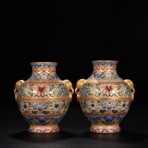 Qing Dynasty Qianlong enamel elephant ear vase with lotus