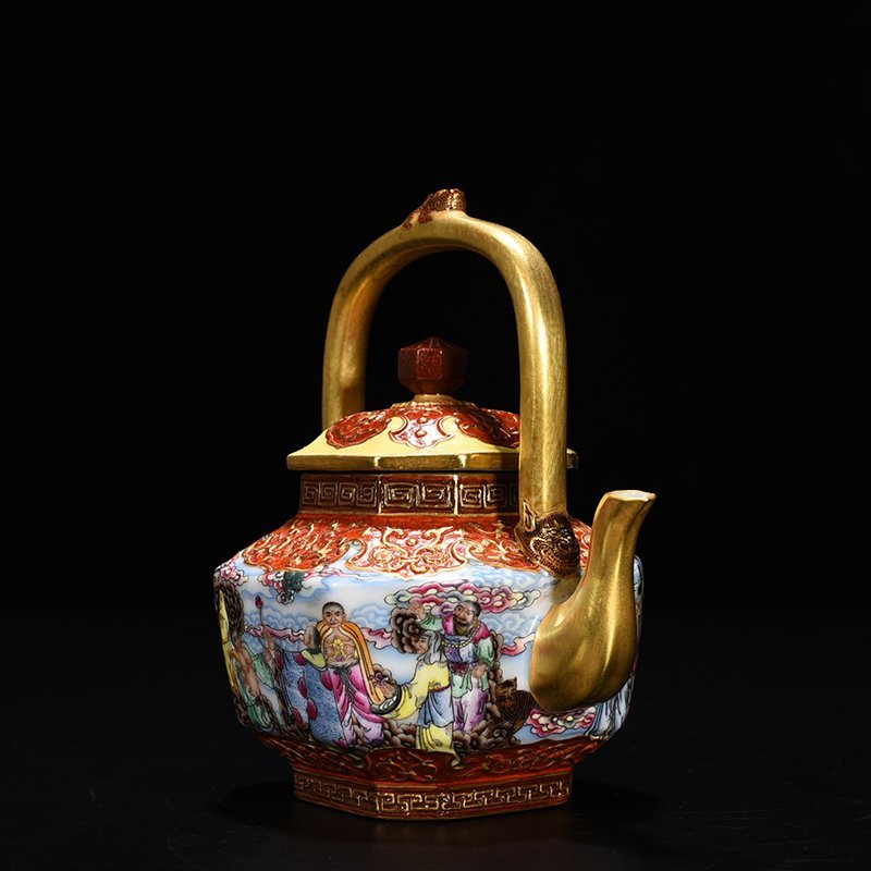Qing Dynasty Qianlong enamel Eighteen Arhat teapot
