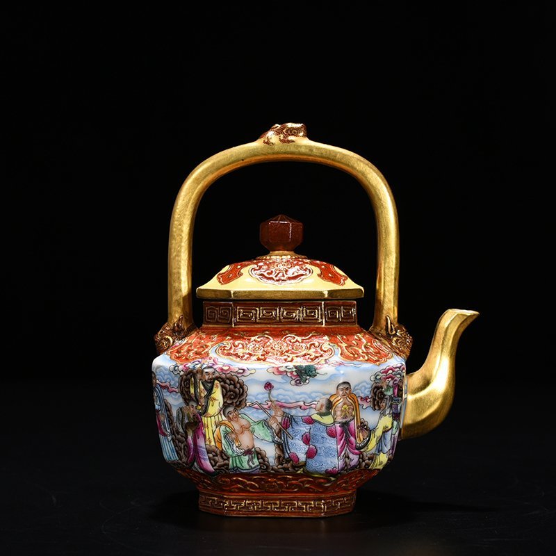 Qing Dynasty Qianlong enamel Eighteen Arhat teapot