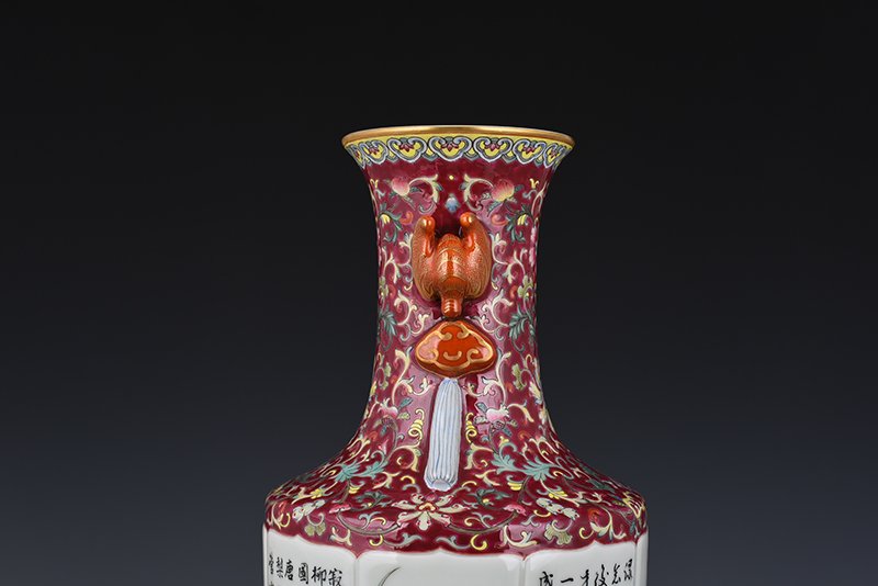 Qing Dynasty Qianlong enamel four seasons flower verse amphora