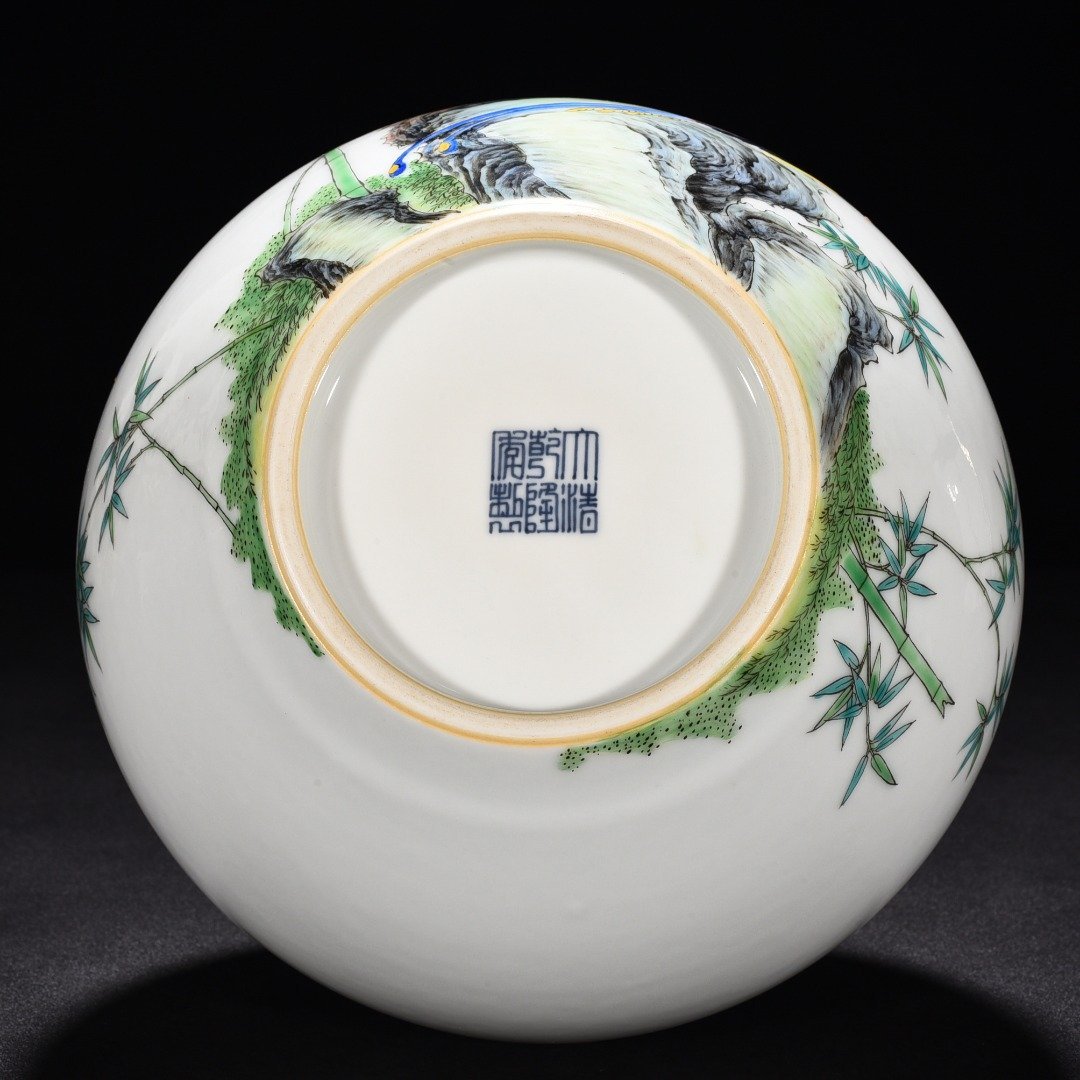 Qing Dynasty Qianlong enamel longevity vase with bird and bamboo