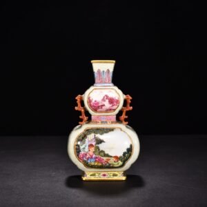 Qing Dynasty Qianlong enamel windowed Western figure binaural flat vase