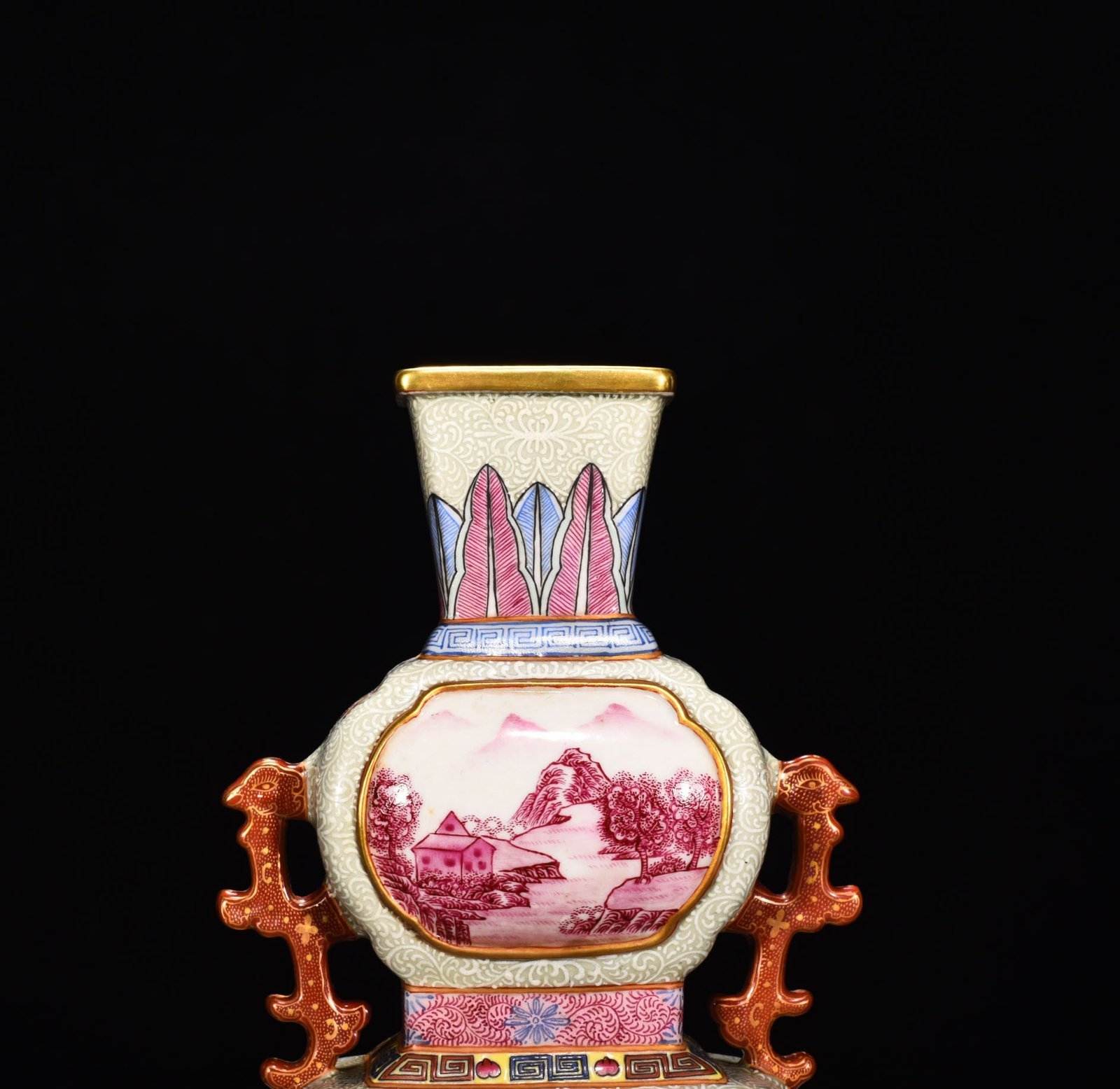 Qing Dynasty Qianlong enamel windowed Western figure binaural flat vase