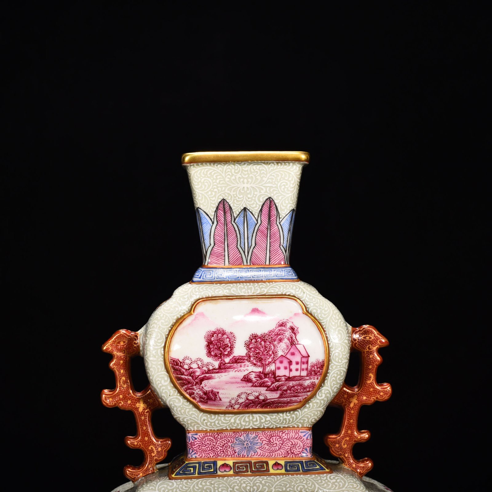 Qing Dynasty Qianlong enamel windowed Western figure binaural flat vase