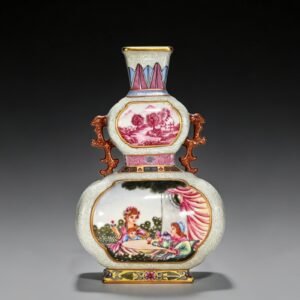 Qing Dynasty Qianlong enamel windowed Western character binaural flat vase